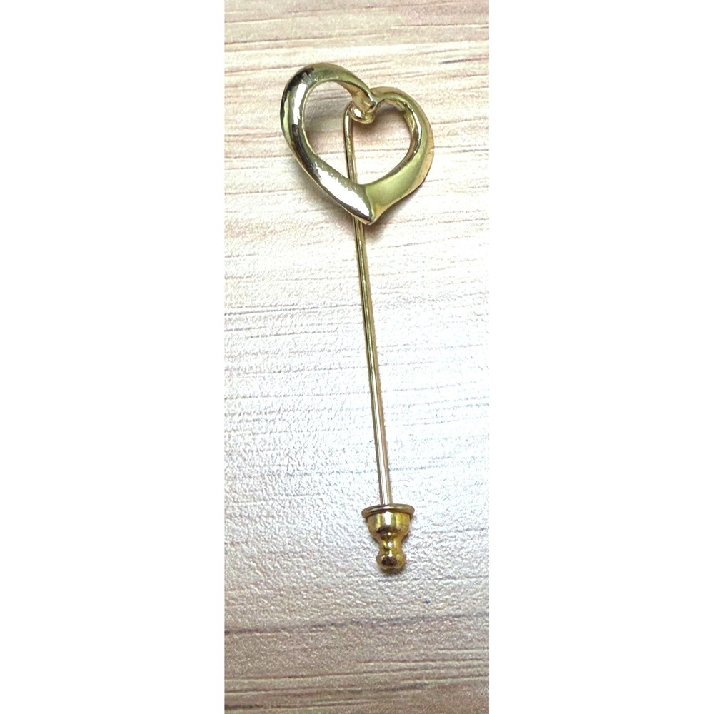 Vintage Gold Tone Heart Stick Pin Lapel Pin Scarf Hat Pin Minimalist Jewelry